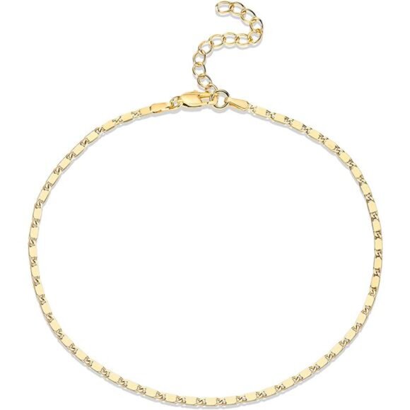 14K-18K Gold Plated Charm Link Flat Gold Anklets for Women | Beaded Marina Link - Picture 1 of 6
